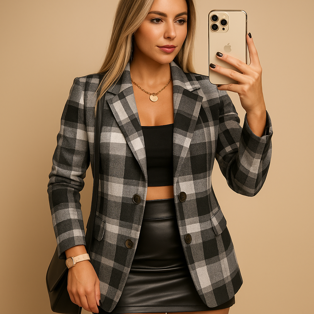 Montrel™ | Veste longue rembourrée pour femme à motif à carreaux